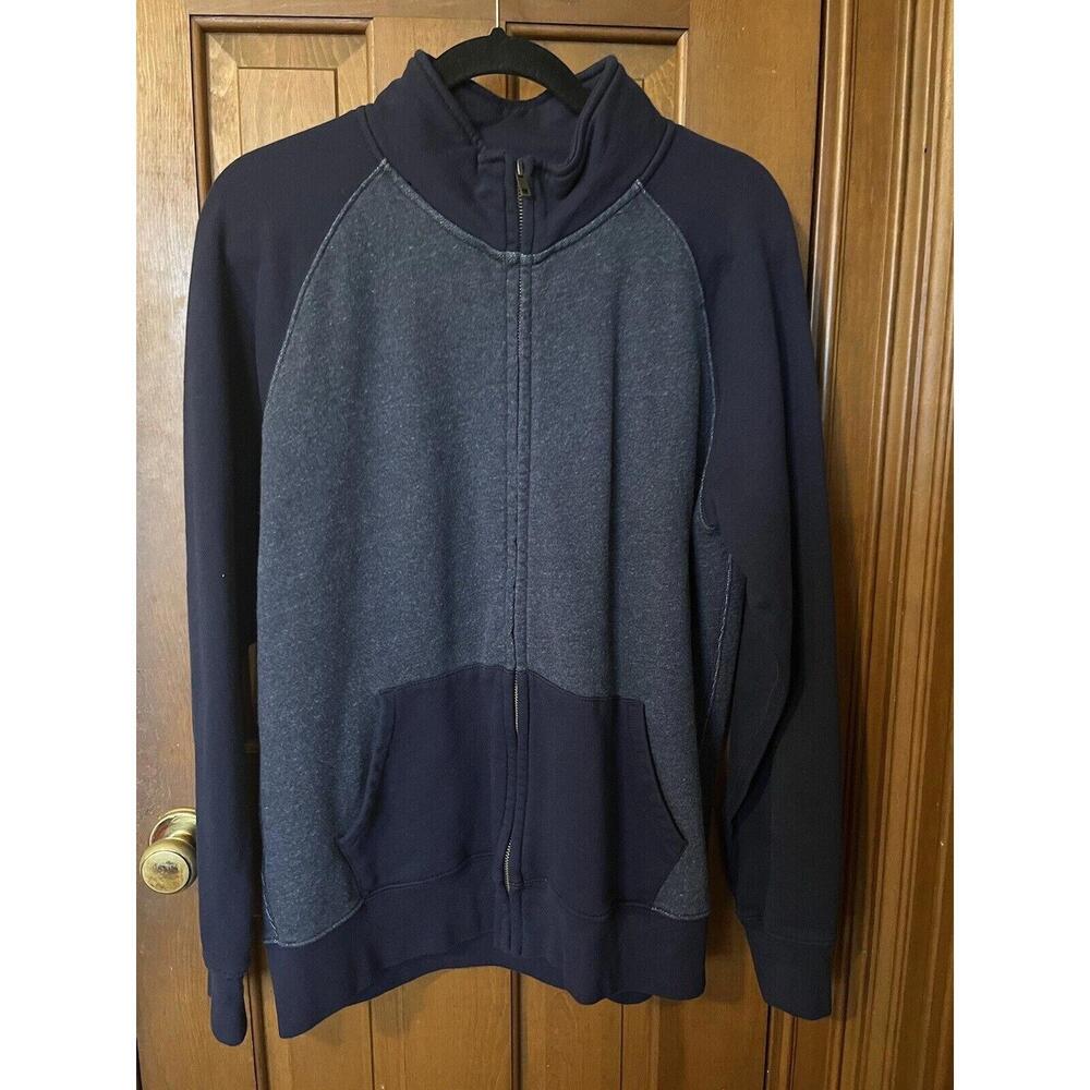 J. Crew Hoodie Jacket Men's Size Large Blue Fleece Full Zip Vintage